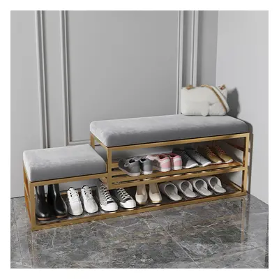 Modern Hallway Bench with Shoe Storage Velvet Upholstered Bench-Gray