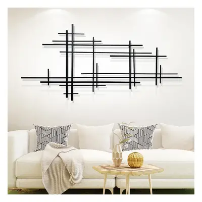 39"Modern Minimalist Black Metal Wall Decor with Vertical Lines Sculpture Hanging Decor for Livi