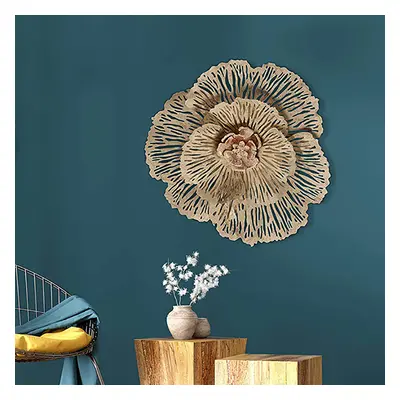 Modern Hollow-Out Peony Flower Gold Pendant Sofa Background Metal Wall Decor