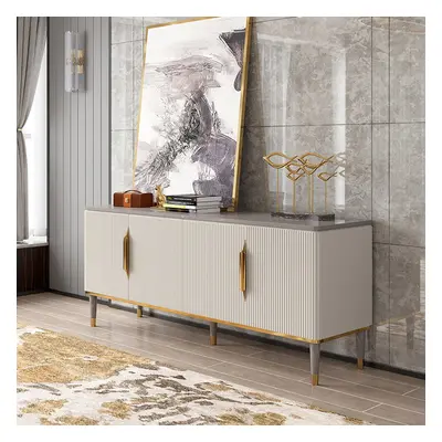 1600mm Off White Contemporary TV Stand 4 Doors & 4 Shelves Media Cabinet in Small