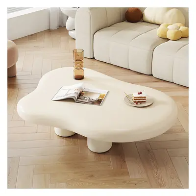 39" Modern Matte Wood Abstract Coffee Table in Off White with 4 legs