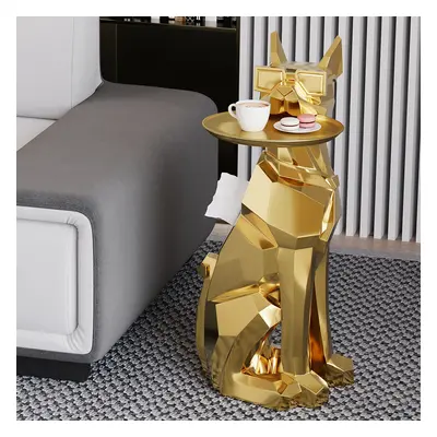 Modern Gold Resin Dog Sculpture Cute End Side Table with Metal Storage Tray Tissue Box