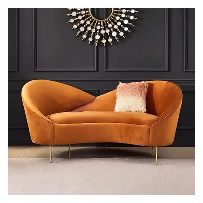 1600mm Velvet Curved Sofa Small 2-Seater Sofa with Curve Back Upholstery in Orange