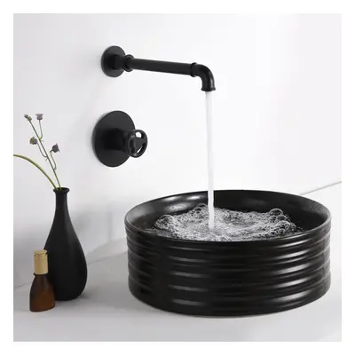 Ruth Industrial Wall Mounted Matte Black Bathroom Basin Tap with Single Knob