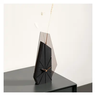 Modern Wood Black Abstract Geometry Mantel & Table Top Clock