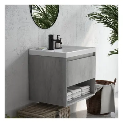 Modern 620mm Grey Floating Bathroom Vanity with Ceramic Single Basin Wall Mounted