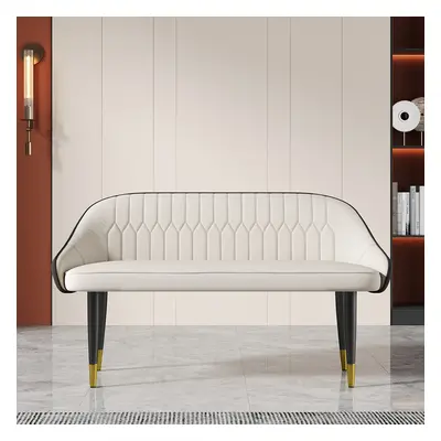 Darg 48" White & Gray PU Leather Dining Room Bench with Back Modern Upholstered Bench