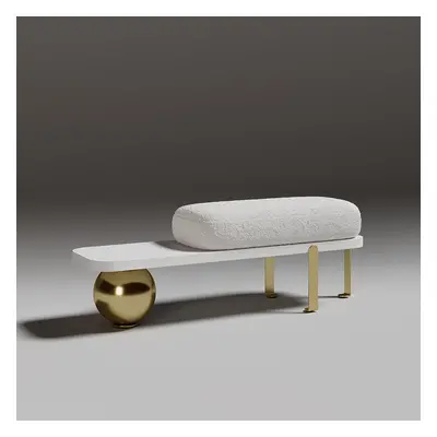 Ball design Entryway Bench Wooden Furniture with Abstract Metal Legsin White & Gold (1200mm Wid