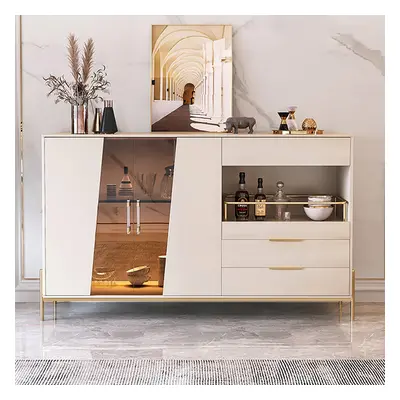 Dolawn 1400mm Light Khaki Sideboard Buffet Tempered Glass Doors & Shelf Tray Wine Rack