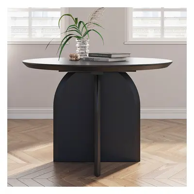 Round Dining Table Solid Wood Tabletop Pedestal Base for 4 Modern Black