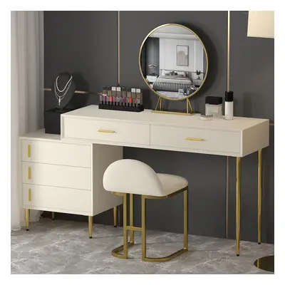 Modern White Makeup Vanity Set Retracted Dressing Table Cabinet & Stool & Mirror