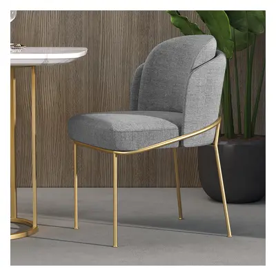 Modern Dining Chairs Cotton&Linen Upholstered Gray Side Chair in Gold Dining Room Chairs