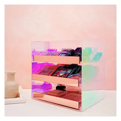 Iridescent & Clear Makeup Organizer Cosmetic Rack Desk Storage Display Box with Drawers