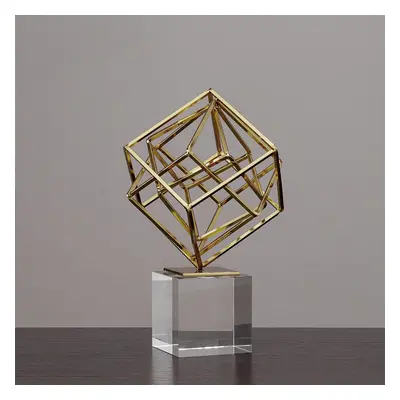 Modern Gold Metal 3D Geometry Ornament Figurine Sculpture Decor Art with Crystal Stand