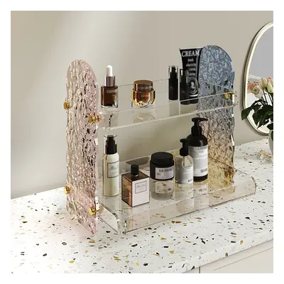 2 Tier Acrylic Bathroom Storage Rack Makeup Cosmetic Organizer in Iridescent & Clear