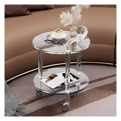 Modern Clear Acrylic Bar Cart with Wheels Rolling Serving Trolley with 2 Tiers & Handle