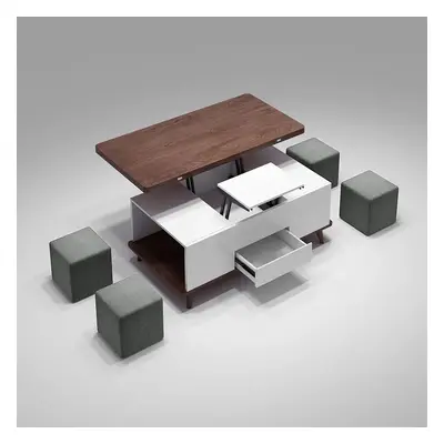 5 Pieces Lift Top Coffee Table Set with Storage Convertible Dining Table with Ottomans