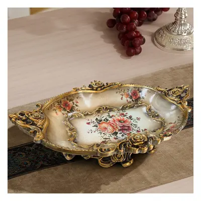 Gold & White Fruit Plate Basket Decoration Bowl Resin Serving Tray with Handles