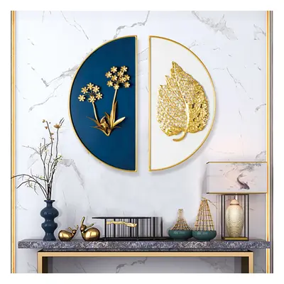 2 Pieces Glam Metal Bedroom Wall Decor Home Art in Blue & Gold with Semi-Circle Design