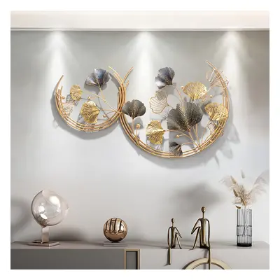 Modern 3D Hollow-out Ginkgo Leaves Wall Decor Home Metal Round Wall Art in Gold & Gray