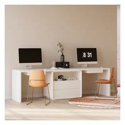 2-Person Double Computer Desk Modern White Retangular Office Desk with 4 Drawers & 1 Cabinet (24