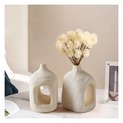 2 Pieces Khaki Resin Flower Vase Set Japandi Abstract Decor Art Living Room Bedroom