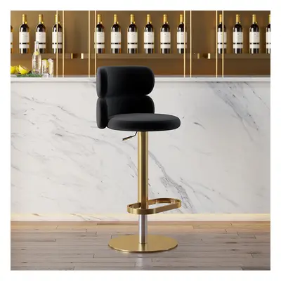 Modern Bar Stool Velvet Adjustable Height Swivel Black with Full Back Counter Stool