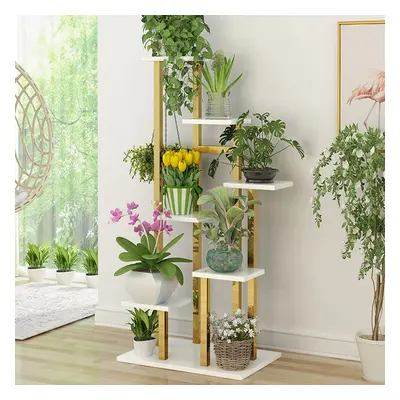 1500mm Tall Metal Plant Stand Indoor Modern 7 Tier Ladder Planter in Gold & White