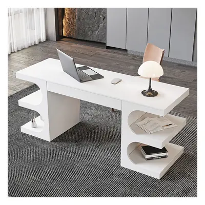 Modern White Writing Desk Office Desk with 1 Drawer & 4 Open Shelves Office Furniture (1630mm)