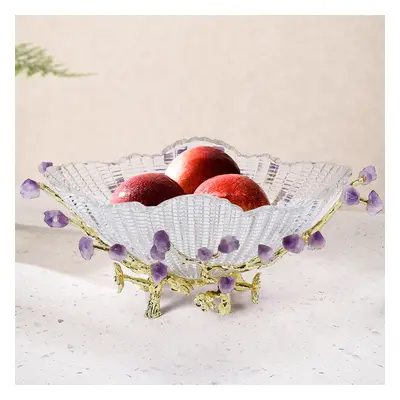 Glass Branch Fruit Bowl Decor Basket Decor Serving Tray in Gold & Purple