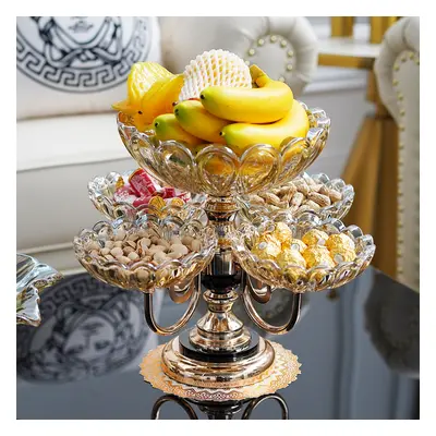 Rotatable Glass Fruit Basket Multilayer Decor Bowl with Base in Rose Gold