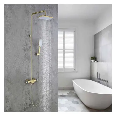 Gold Exposed Shower Faucet Rainfall Shower System with Hand Shower & Tub Spout