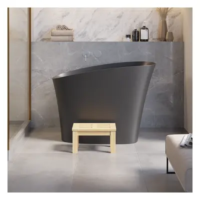 47" Japanese Oblique Deep Bathtub Freestanding Matte Black Stone Resin Modern Soaking Tub