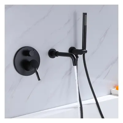 Stev Modern Wall-Mount Matte Black Bath Filler Mixer Tap with Handshower Solid Brass