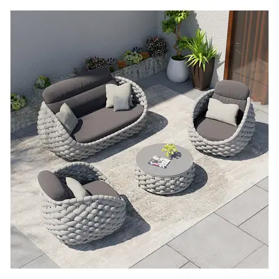 Tatta 4-Person Outdoor Sofa Set, Rotatable Hand Woven Rope Chair & Outdoor Coffee Table with Sto