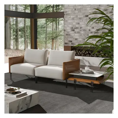 2420mm Linen Modular Upholstered 2-Seater Sofa with Coffee Table Stainless Steel Frame