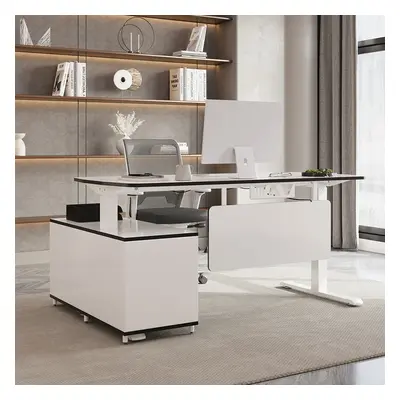 L Shaped Executive Office Desk Standing Desktop with 3 Doors & Drawer White Office Furniture Rig