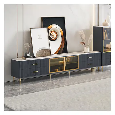 Cofab 2000mm TV Stand with Drawers & Shelves Deep Blue Media Console with Glass Doors