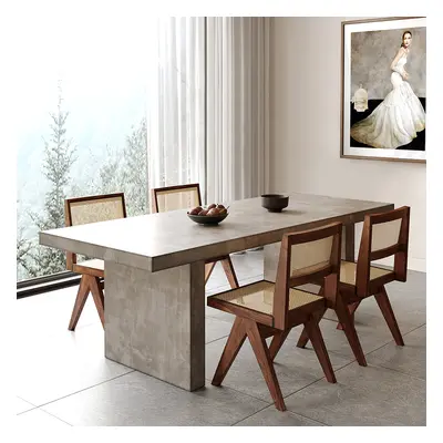 Dining Table Wooden Double Pedestal for 6 Person Upoak Farmhouse Concrete Gray