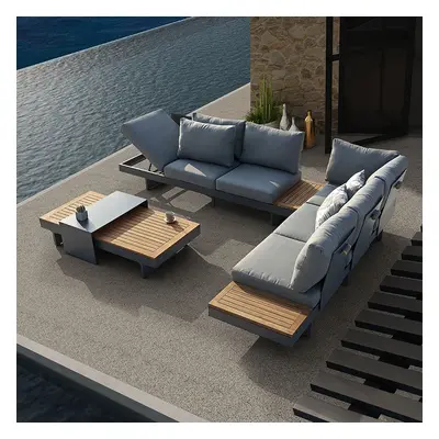 4 PCS L Shaped Outdoor Sectional Sofa Set Modern Yard & Patio Furniture for 6 Person in Gray Cus