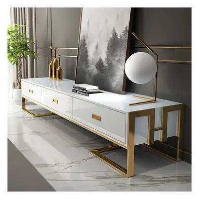 1800mm Modern Jocise White & Gold TV Stand 3 Drawers Media Console