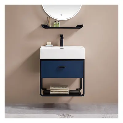 600mm Blue Floating Bathroom Vanity Single Ceramic Undermount 1 Drawer 1 Shelf