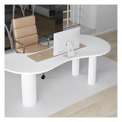 1400mm Japandi White Curved Desk Home Office Pedestal Desk with 3 Legs Writing Desk