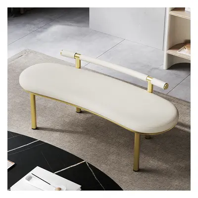 Curvice Off-White Curved Dining Bench with Back Faux Leather Stainless Steel in Gold