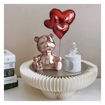 265mm Cute Pink Sitting Bear Statue Sculpture Ornament Decor with Red Heart Balloons