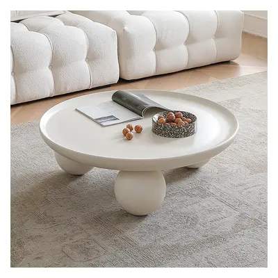 800mm Modern Round White Block Coffee Table with Spherical Legs