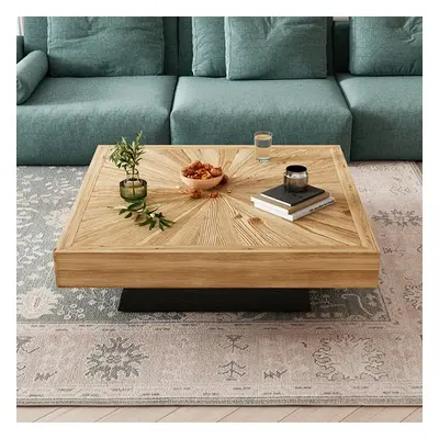 Japandi Square Coffee Table with Wooden Top Black & Natural