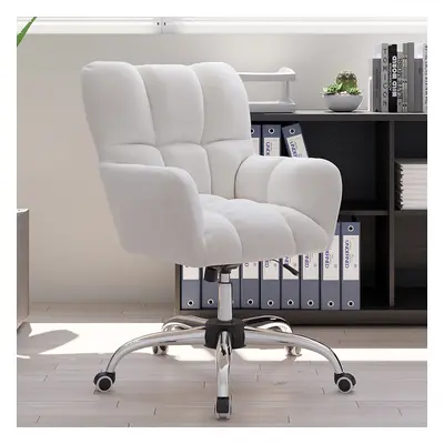 Modern White Office Chair Upholstered Cotton & Linen Swivel Task Chair Height Adjustable