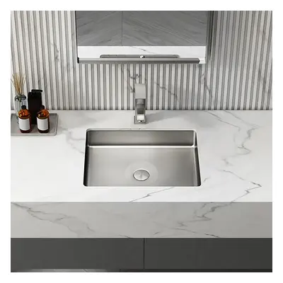 Brushed Nickel Modern Stainless Steel Rectangular Sink Undermount Bathroom Wash Sink