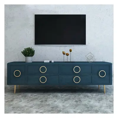 Rindix Navy Blue TV Stand with Storage Drawers for Gold Accents Mid-Century